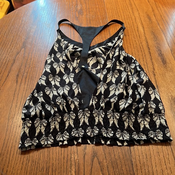 Faith Silk With Crystal Buttons Angel Wing Design Print Racerback Blouse Size L - Picture 9 of 11